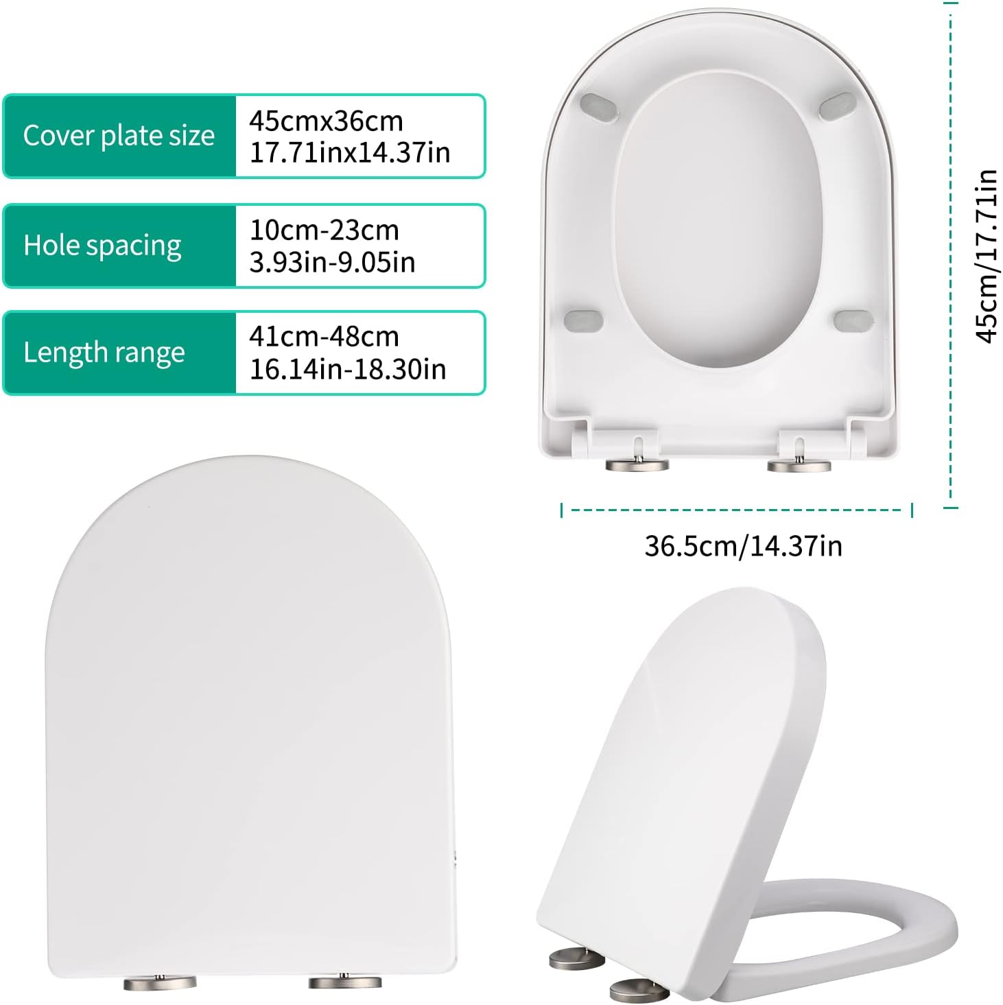 Derefine U Shaped Toilet Seat, Thickened Household Universal Toilet Seat, Toilet Seat with Brushed Hinges Will Never Come Loose, White, 1 Pack, Round(#1)