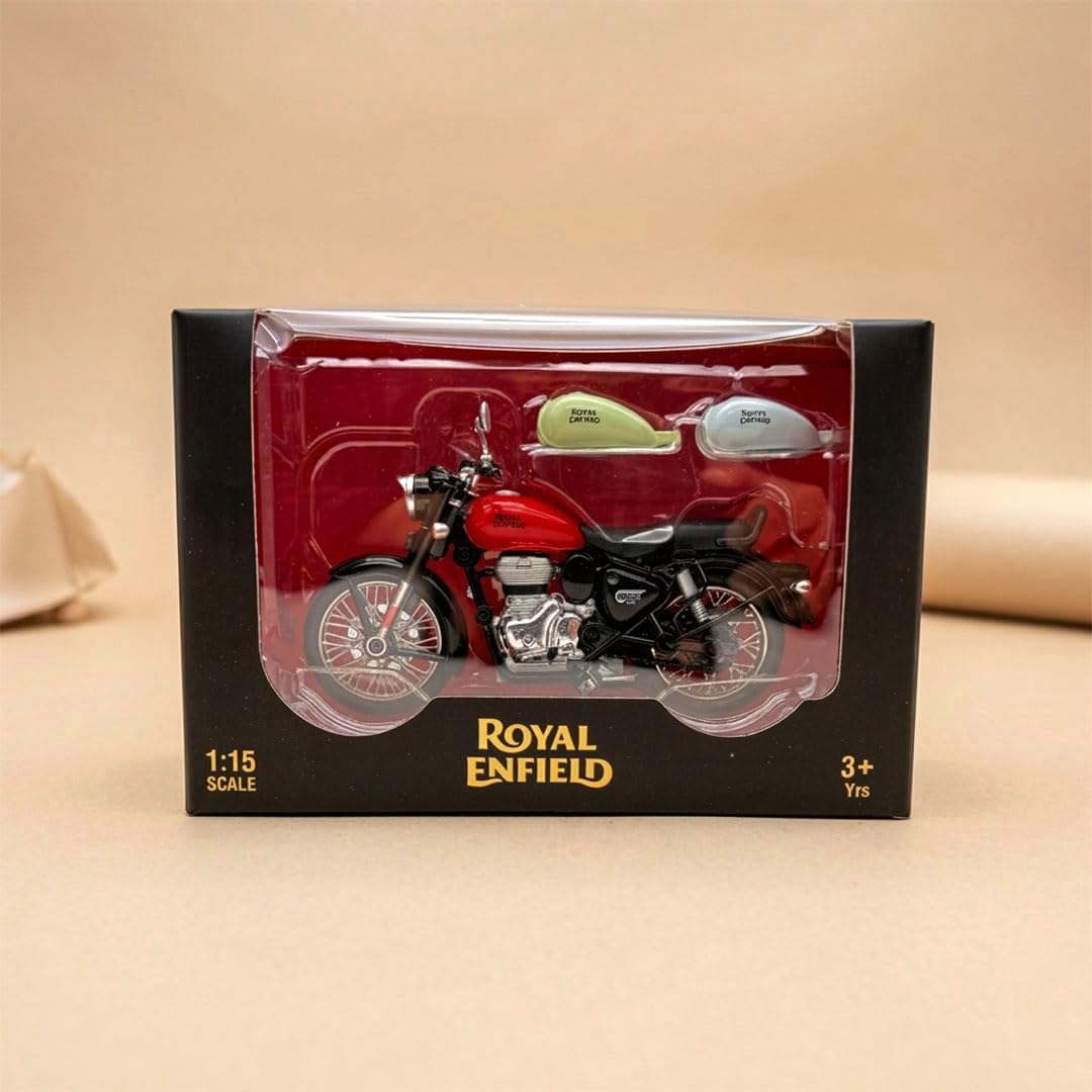 Toyterra Royal Enfield 1:15 Scale Diecast Motorcycle Model Toy, Pull Back Action, Bullet Bike Detacheble Parts with 3 Colored Fuel Tank, Miniature Replica for Collectors & Kids Age 3+ Years 4