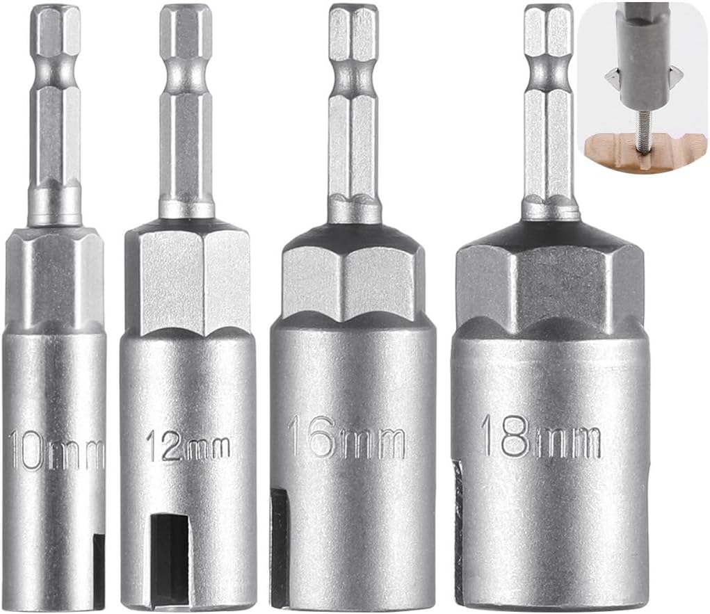 4-Piece 1/4In Hex Shank Wing Nut Driver Set, 10Mm, 12Mm, 16Mm, 18Mm Sizes, for Eye Screws, Panel Nuts, and Bolts