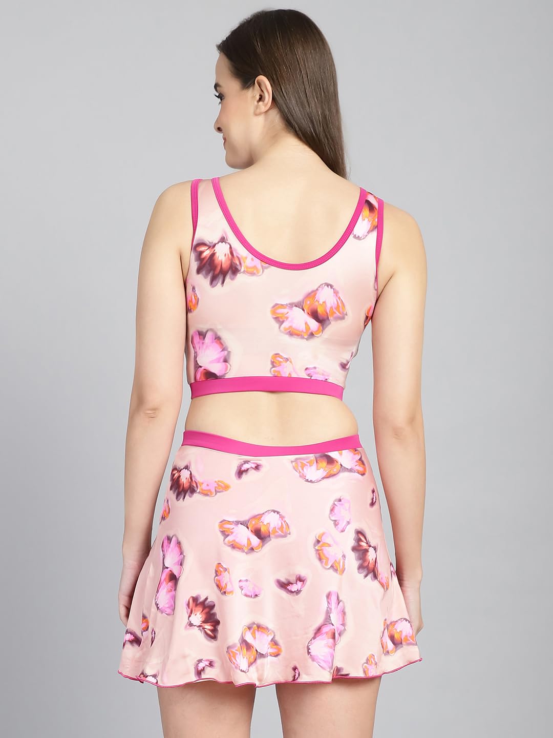CUKOO Padded Pink Floral Skirtini Swimwear for Women/Girls 1
