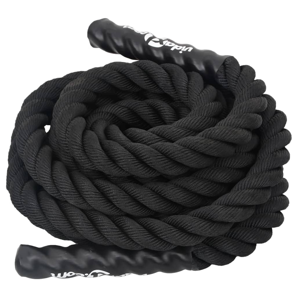 Battle Rope czarna, długość 4, waga włókna poliestrowego, akcesoria do treningu siłowego i wytrzymałościowego, z antypoślizgowymi uchwytami, do domowego treningu orbitreka