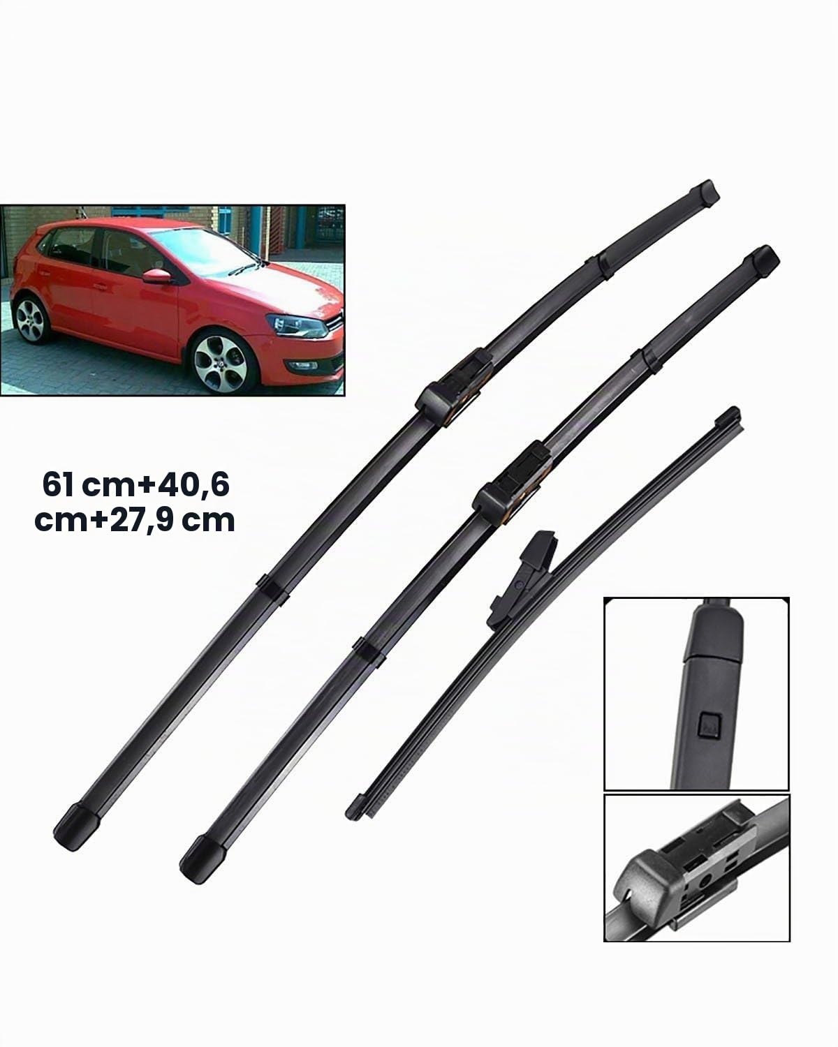 Para Polo Polo V (6R, 6C) Hatchback 2009 2010 2011 2012 2013 2014 2015 2016 2017 Juego Limpiaparabrisas Delantero Y Trasero LHD Parabrisas Ventana 24"+16"+11"