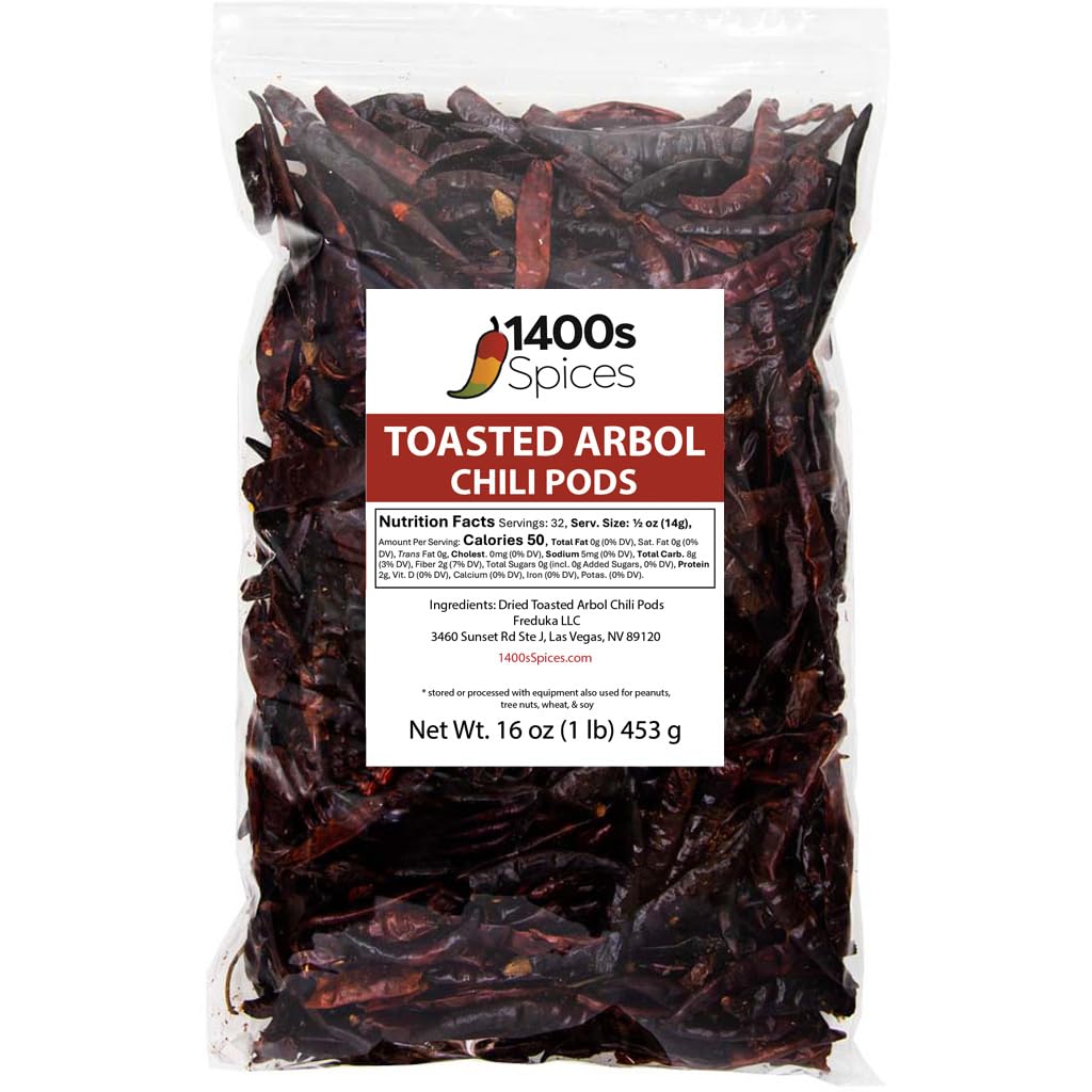 1lb Chile de Arbol Tostado, Toasted Chile De Arbol, Toasted Dried Arbol Chilies for Authentic Mexican Food by 1400s Spices