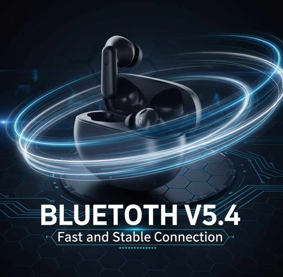 Image of Buds 3 TWS with ENC Bluetooth V5.4 Wireless Headphones, 40Hrs Playtime, Deep Bass, Low Latency, Stereo Calls, Snug-fit TWS Earbuds, Smooth Touch Control & Fast Charging, Black