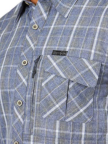 ATG by Wrangler Men's Long Sleve Heathered Plaid Utility Shirt, Blue Print, Large