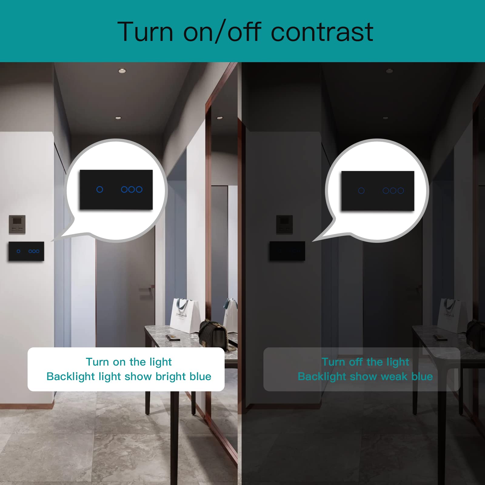 BSEED Interruttore touch WIFI intelligente, doppio interruttore della luce da parete con pannello in vetro compatibile con Alexa/Smart Life/Tuya (non necessita di cavo neutro) 1 Gang + 3 Gang 1 via