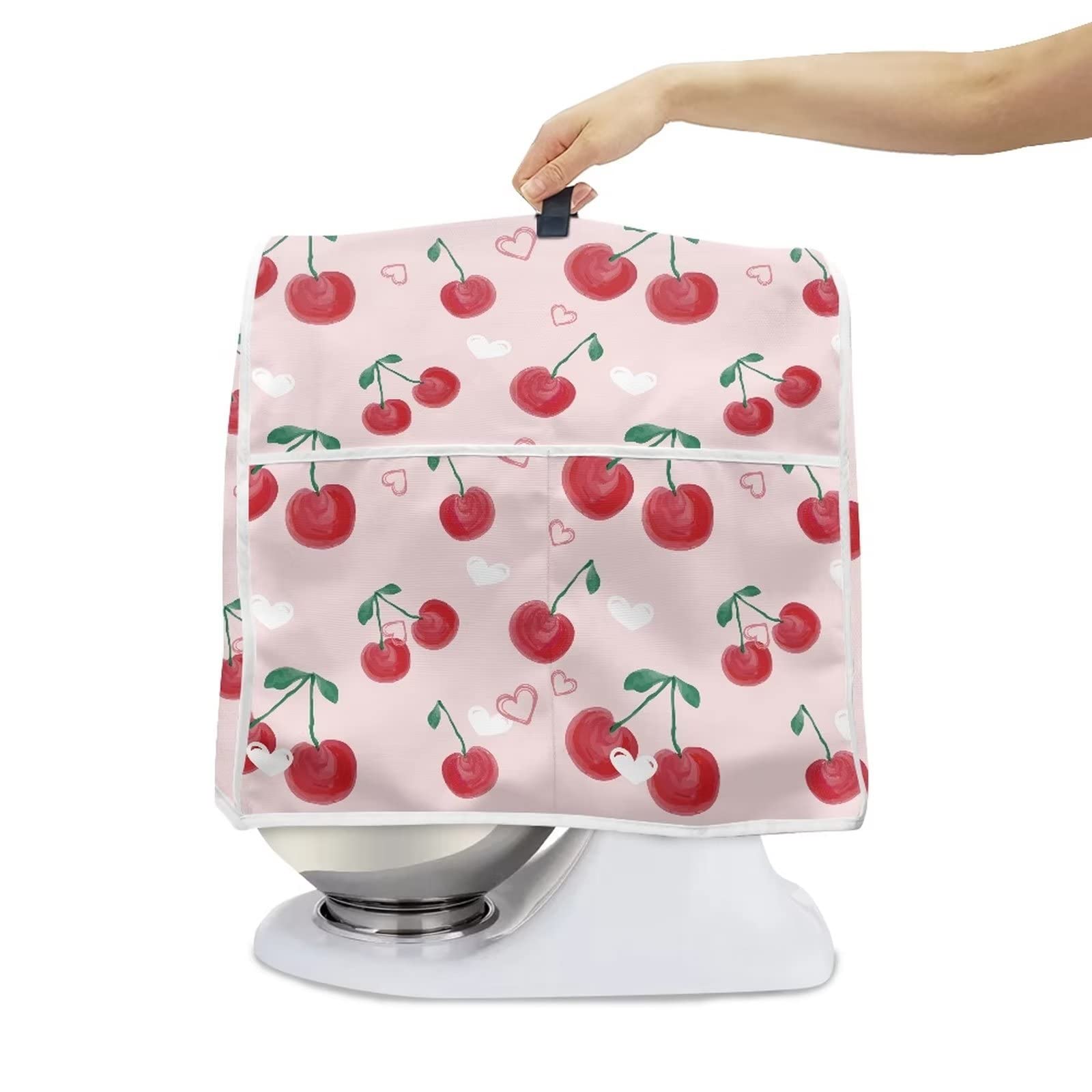 JOAIFO Red Cherry Print Kitchen Aid Mixer Cover,Stand Mixer Cover Compatible with 6-8 Quart Tilt Head Bowl Lift Models Mixer,Mixer Dust Cover,Cute Kitchen Aid Mixer Accessories,Pink