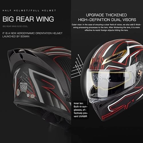 Miniatura 4 de Casco deportivo de motocicleta de cara completa cascos de motocross Bluetooth casco de motocross con visera solar y gafas aprobado por DOT hombres