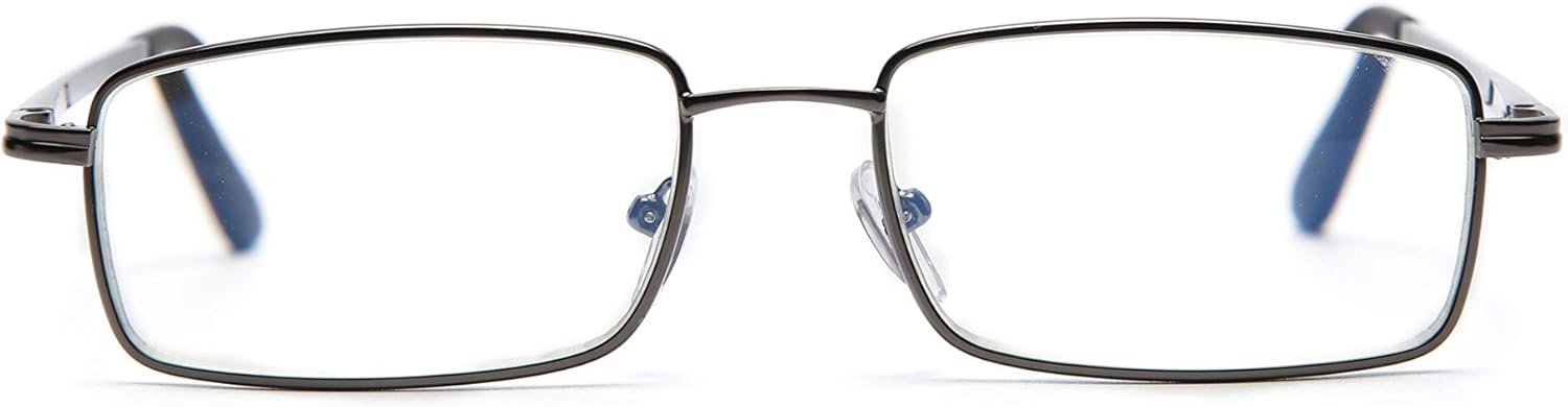 Reading Glasses Blue Light Blocking 2 Pack Rectangular Metal Anti Blue Ray and UV Readers for Men and Women