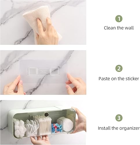 Miniatura 3 de Tecbeauty Dispensador de soporte Qtip de 5 rejillas, organizador de bolas de algodón montado en la pared, caja de almacenamiento con 4 divisores