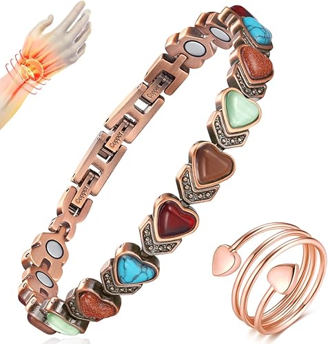 Vista 75 de Vicmag Pulsera de cobre para mujer, pulseras magnéticas ultra resistentes con imanes eficaces, 99.9% de cobre puro, joyería de regalo con Love