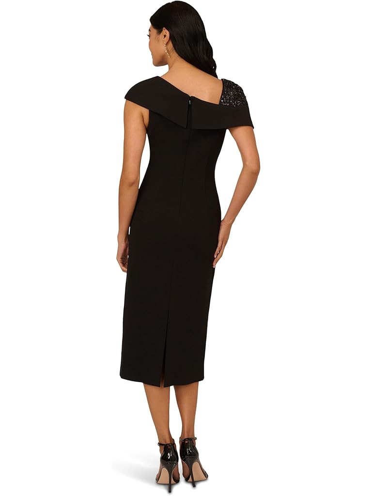 Black Adrianna Papell Beaded Crepe Midi Dress