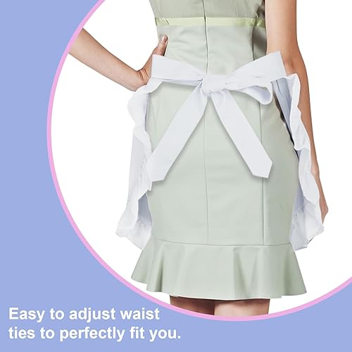 Miniatura 4 de TopTie Delantal de cintura de criada con dos bolsillos, delantal corto con volantes navideños para mujer, delantal de camarera