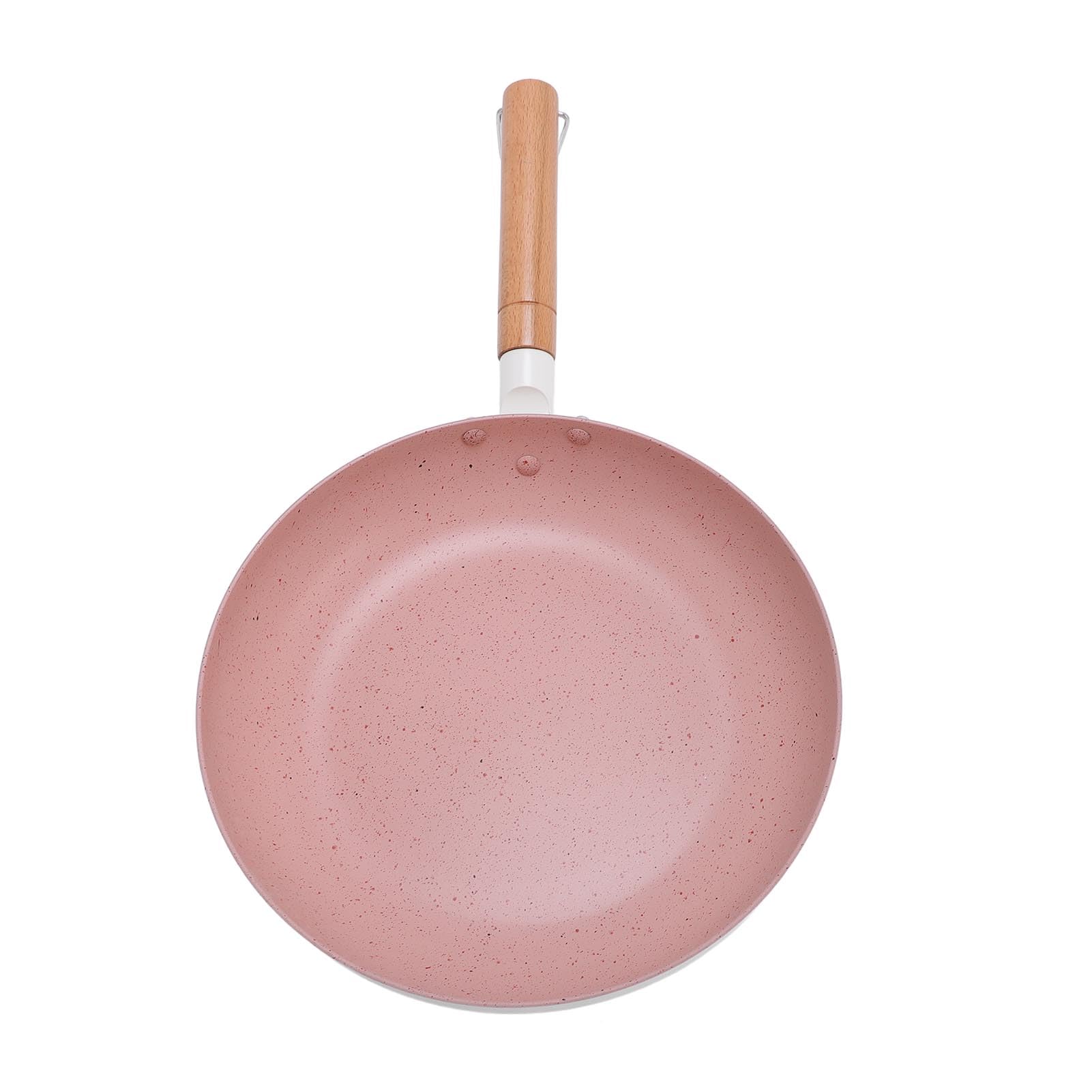 Poêle à frire antiadhésive blanche en alliage d'aluminium, pour tables de cuisson à Induction, poignée ergonomique en bois massif, légère et multifonctionnelle (26CM)