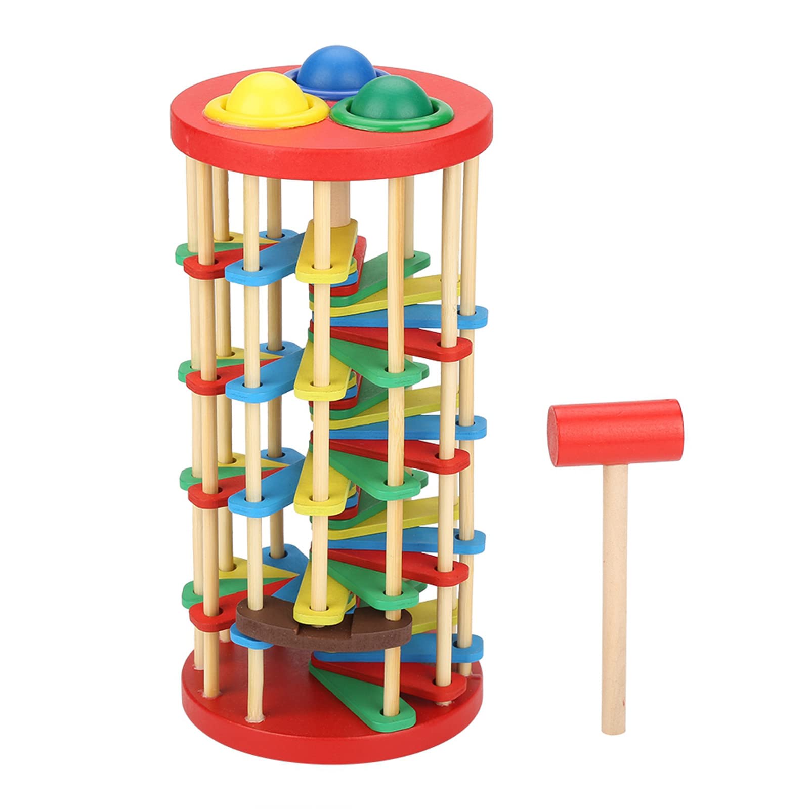 RiToEasysports Wooden Ball Drop Toy,Pound Roll Ramp Toys Roll Wood Tower with Hammer for Toddlers