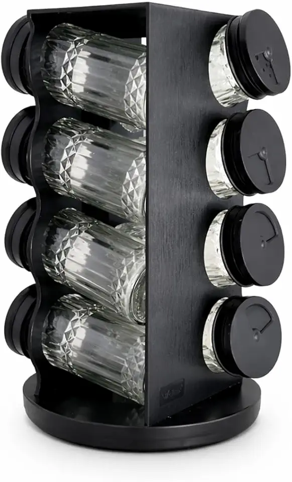 Porta-Condimentos Giratório com 8 Potes 80 ml – Organizador de Temperos 360° Preto para Cozinha