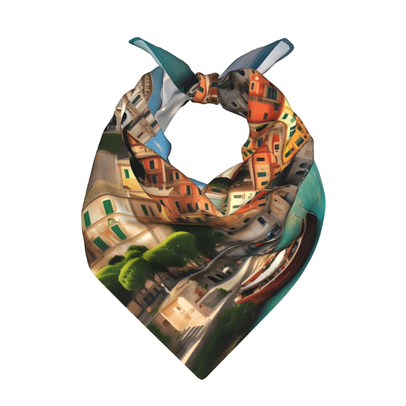 Jejea Unisex Black Beautiful Italy Print Large Bandana, 22" Satin Square Scarf, Versatile Headband & Neck Accessory For Men Women