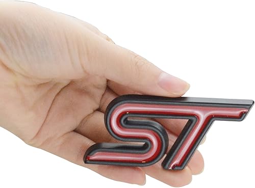 Miniatura 2 de EmbRoom 2 emblemas de rejilla ST, placa de metal + calcomanía trasera de repuesto para automóviles universales (negro y rojo)