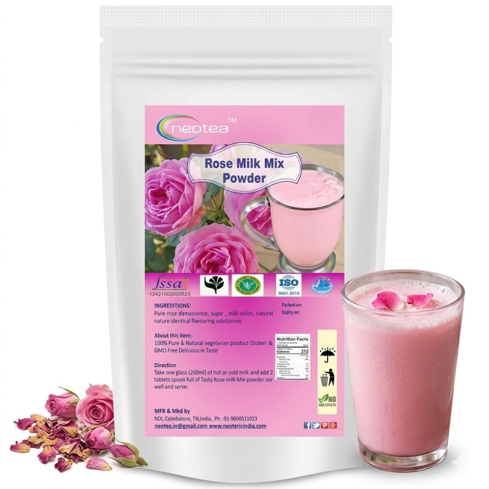 Neotea Rose Milk Mix Powder Rose Flavored Milk Powder | Rose Milk Thick Milkshake Mix | Natural Rose Petals | Rose Premix Powder | Instant Rose Flavour Milkshake | Refreshing Milkshake Powder 200 GM-picture-14