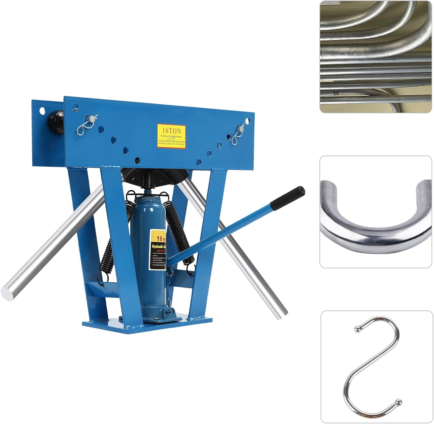 Hydraulic Pipe Bender, 16 Ton Manual Pipe Bending Machine with 8 Dies (1/2", 3/4", 1", 1-1/4", 1-1/12", 2", 2-1/2", 3") Adjustable Rollers 90-180 Degree for Pipe Laying, Maintenance (Blue)