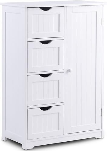 Miniatura 4 de Armario de almacenamiento de madera blanca con 4 cajones para baño, armario de cocina, 2 estantes, organizador independiente