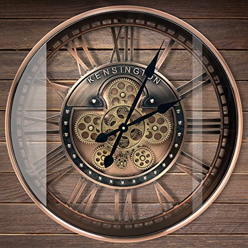 Dorboker Real Moving Gears Wall Clock Large Modern Metal Clocks For Living Room Decor, Industrial Steampunk Unique Vintage Rustic Decorative Clock For Home Farmhouse Office, 21 Inch,Red Copper Roman #TOP3