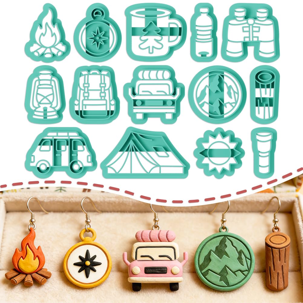ORIGACH 14 Pcs Camping Theme Polymer Clay Cutters Set