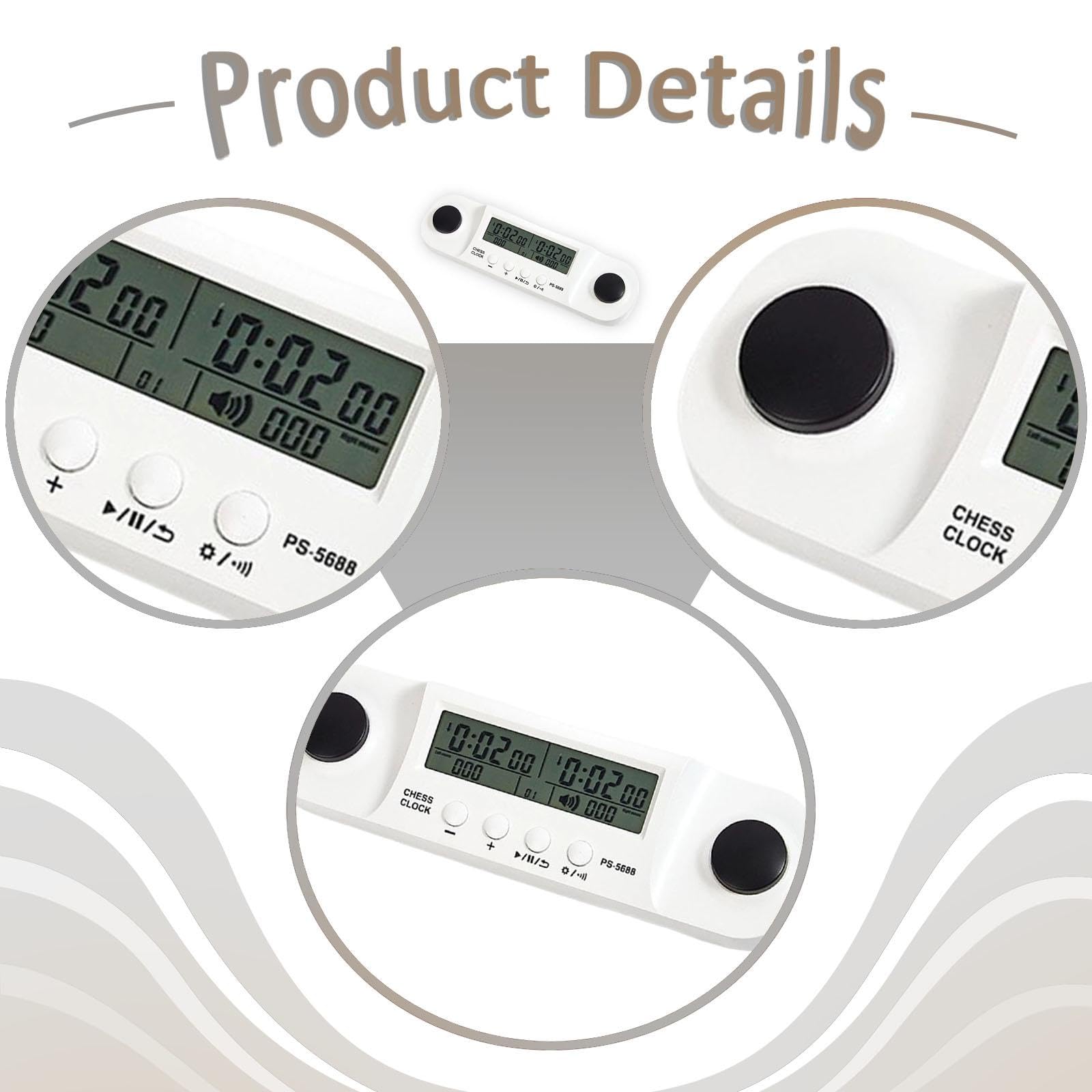 Orologio Scacchi Digitale Timer Portatile Professionale Sveglia Doppio Lato Accessorio Gioco Funzione Memoria Materiale PP Adatto per Competizioni Par, Bianco