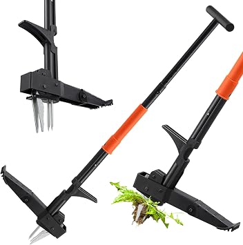 Stand Up Weed Puller Tool, 41" Weed Remove Tool with Long Handle, Foot Pedal & 4-Claw Steel Head, Weeding Tools Gardening without Bending or Kneeling, Manual Weeders for Dandelion, Lawn Grass Grabber