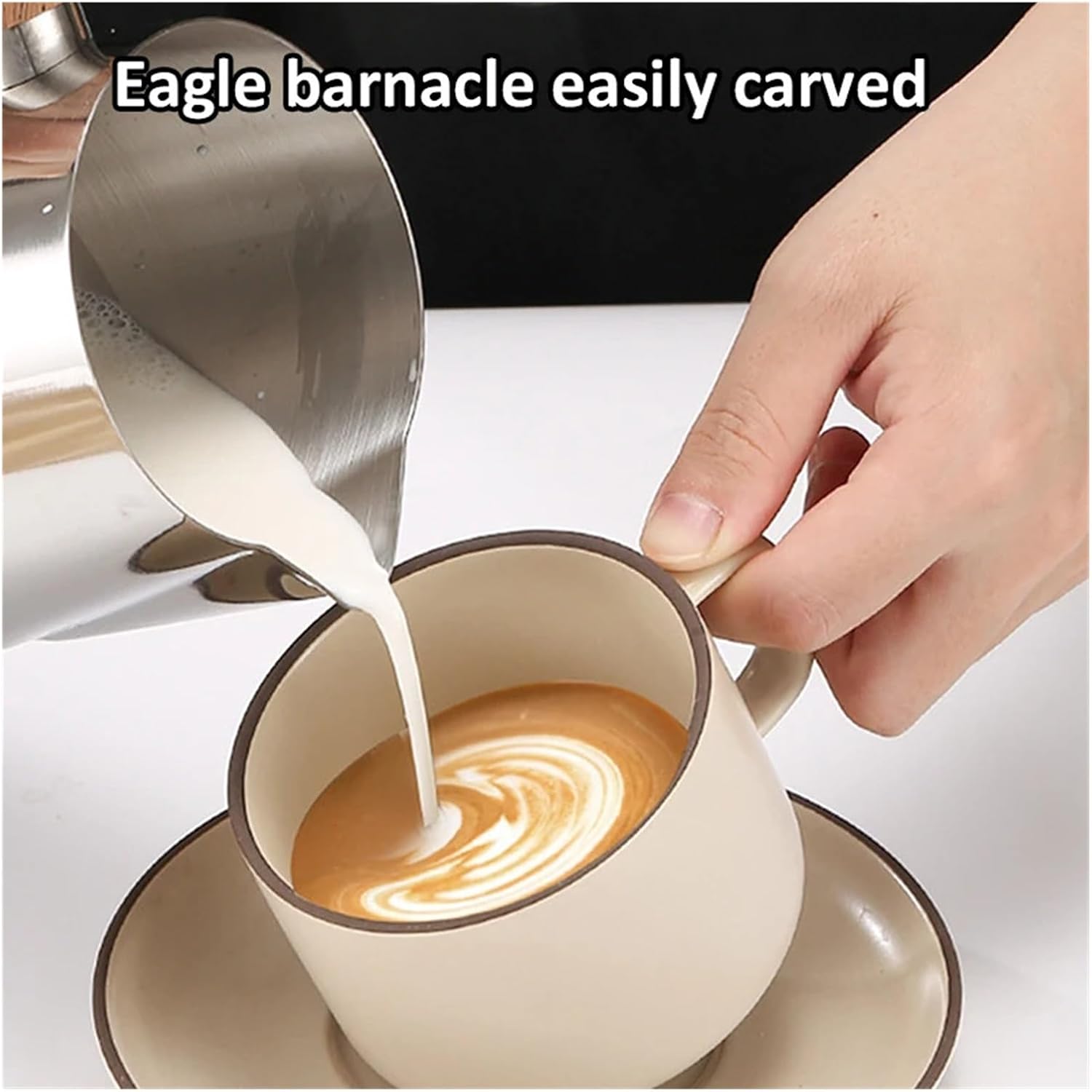 600/900ML Coffee Milk Frothing Jug Stainless Steel Latte Cup Wooden Handle Scale Barista Art Accessories(600ml,Silvery)