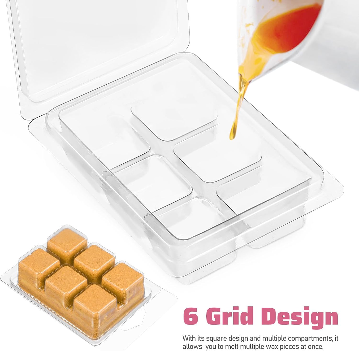 80 Pack Plastic Square Wax Melt Clamshell Molds with Flip Top Lid