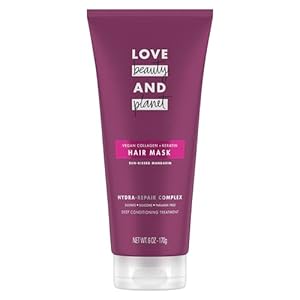 Love Beauty and Planet Hair Mask Deep Conditioning Treatment Vegan Collagen + Keratin & Sun-Kissed Mandarin for Damaged, Fragile Hair Sulfate-free, Silicone-free, & Paraben-Free 6 oz