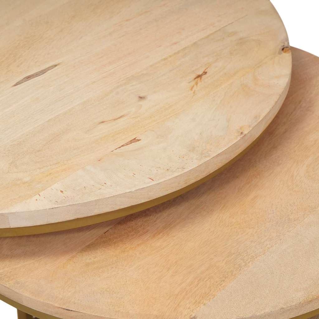 Fengshui Stoły kawowe Nesting, 3 sztuki, lite drewno, stal mango
