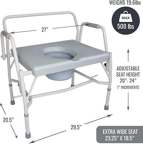Miniatura 6 de DMI - Inodoro portátil con brazo desplegable, asiento extra ancho, capacidad de peso de 500 libras, cubo con tapa incluida, patas ajustables,