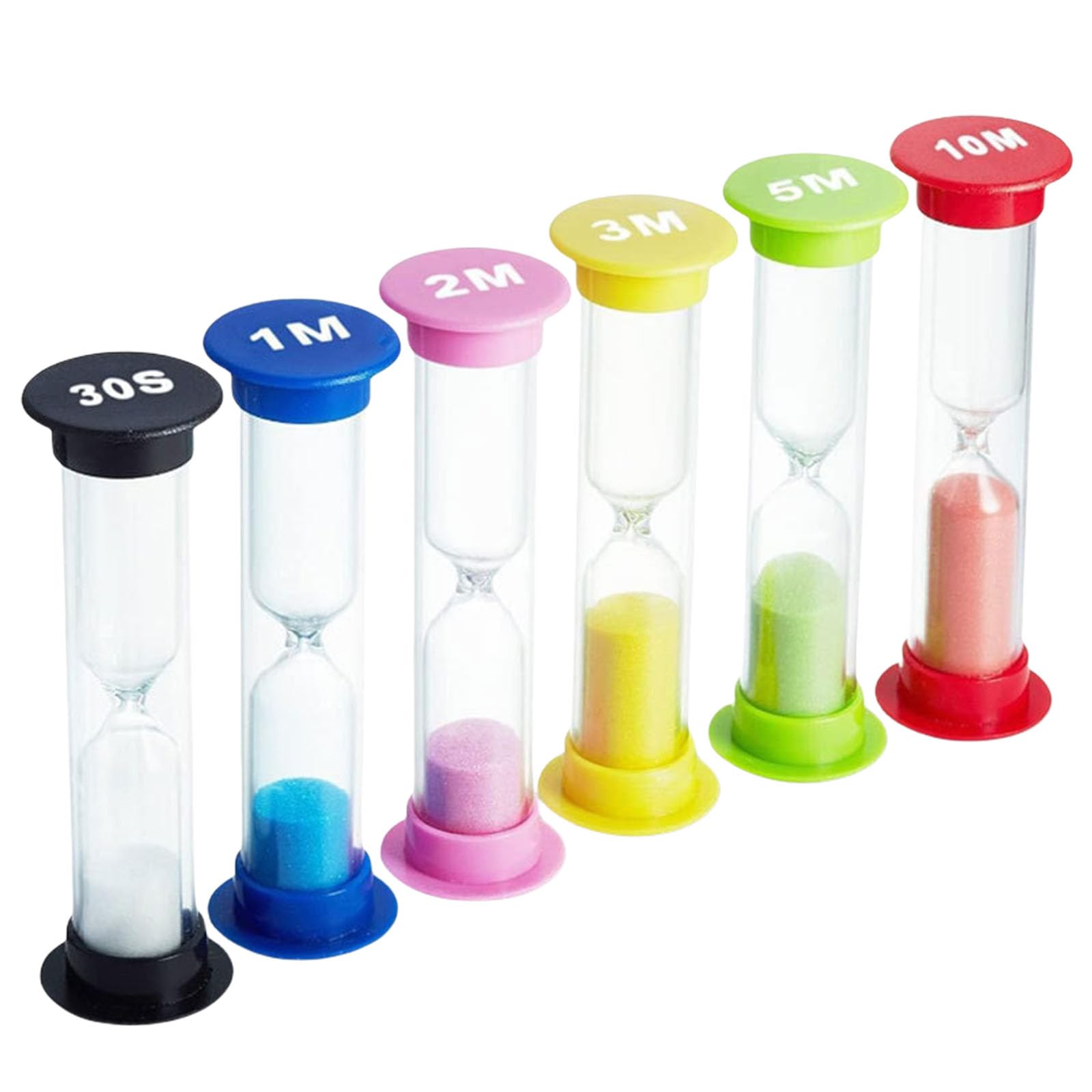 Psdndeww 6Pc Colorful Sand Timer Clock Hourglass Timer Wide Range 30 Seconds To 10 Minutes Kitchen Study Exercise Play