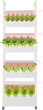 Hydroponic Growing Tower, 56 Holes Vertical Planter Rack 4-Tier Hydroponic Growing System with LED Light, Water Pump & 4 Wheels, Indoor Water Circulation Plant Hydroponic Germination Kit