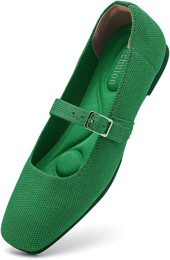 Deehuion Mary Jane Women Flat Square Toe Ballet Flats Women Comfortable for Dressy Ankle Strap Casual Slip On Work Shoes Washable