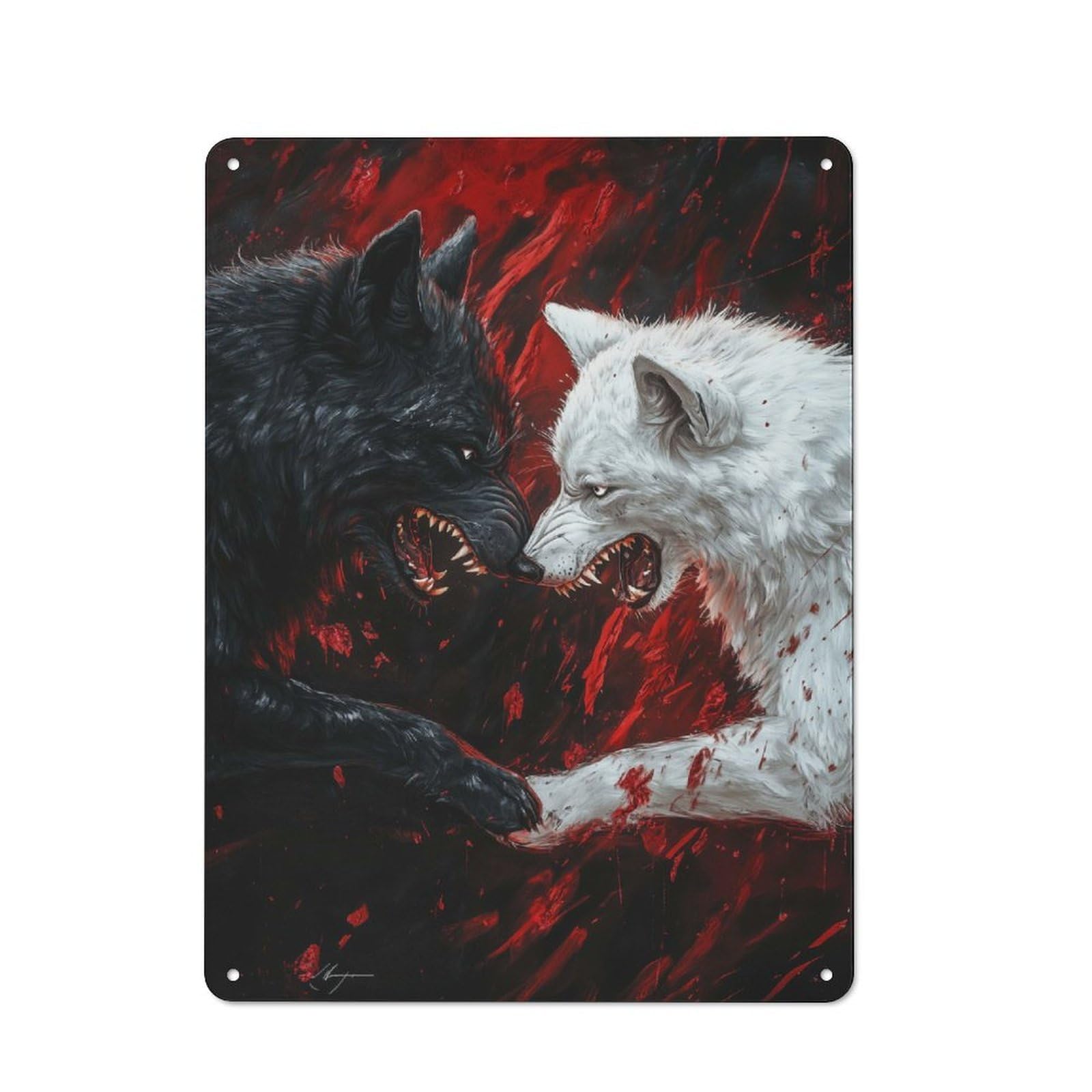 Junmoney Black And White Wolves Metal Wall Plaque, Clean Printed Wall Decor For Party Wall, Porch Or Living Room, 40X30cm