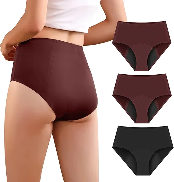 VOXSHE 3pk Incontinence Underwear for Women 100ml High Absorbency Leak Proof Underwear for Women Washable Womens Incontinence Panties for Bladder Leaks Black M(1 Black/2 Red)