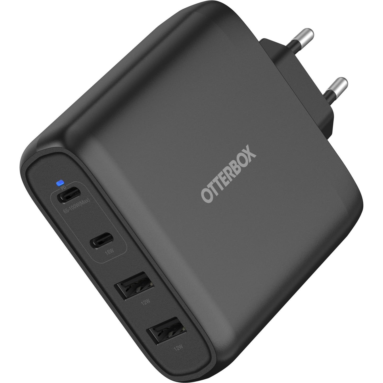 Otterbox Standard EU 100W USB-C PD GAN Cargador Pared 4 Ports, Negro | X2 USB-C PD Ports + x2 USB-A Ports, Cargador de carga rápida para Smartphones y Tablets, anticaídas