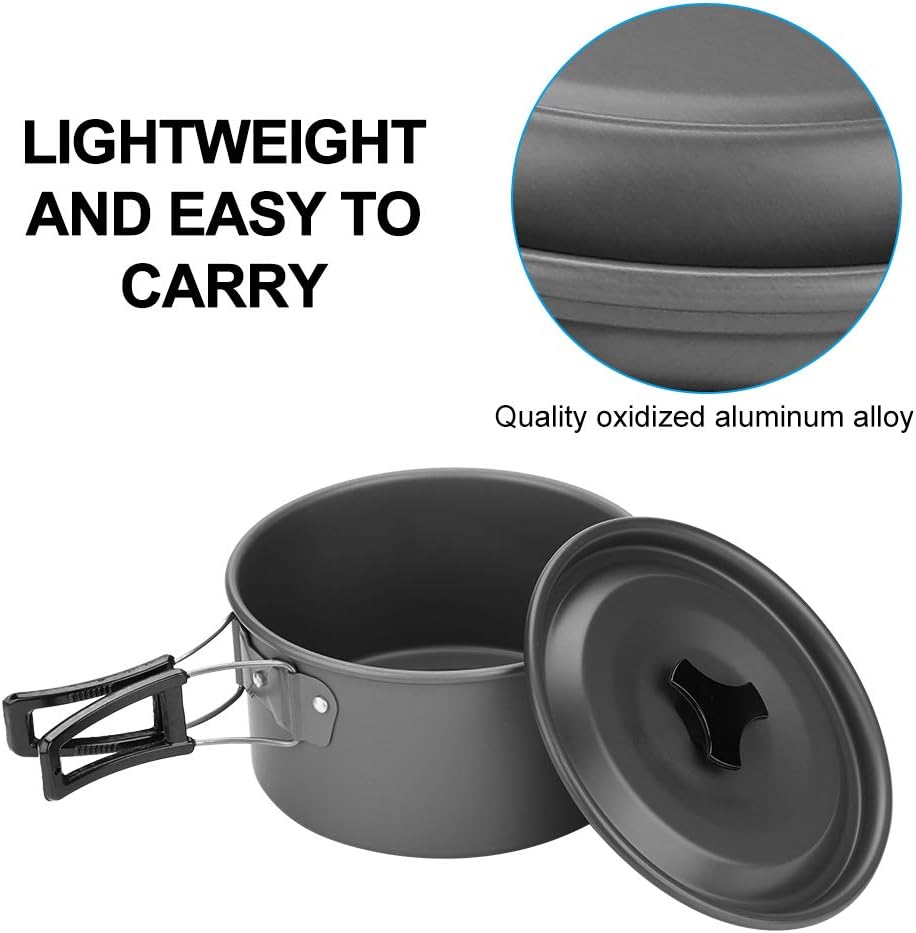 Camp Cookware Kit, Large Pot, Small, Pot Frying Pan, Bowls, Spoons, Camping Picnic Cooking Set for 2-3 People