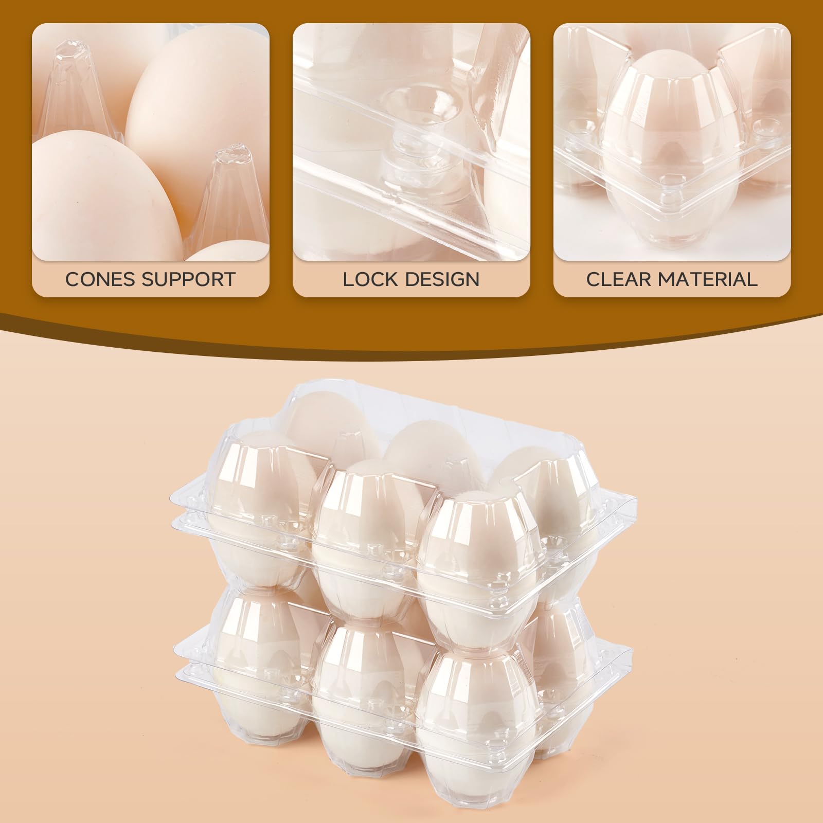 Confezione da 120 cartoni per uova di anatra, grandi, con etichette adesive, contenitori per uova in plastica trasparente, vuoti, extra grandi, per casa, fattoria, mercato commerciale