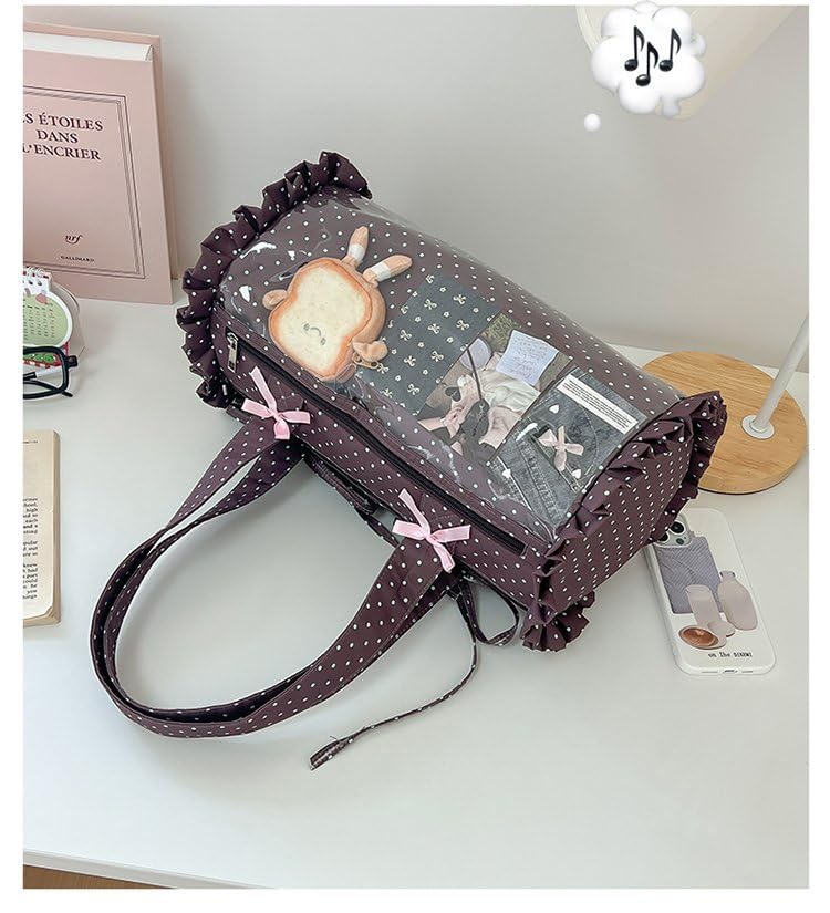 Bolso tote kawaii con estampado de lunares, transparente de PVC, para exhibir pins, estilo anime y K-pop, con lazo, para fans miniatura 6