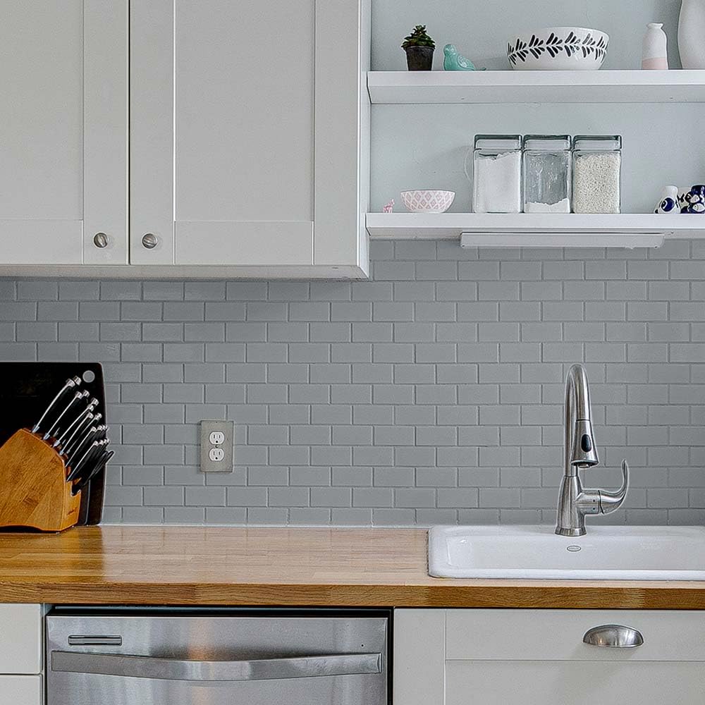 EPODEX 1K Vernice per piastrelle con accessori per cucina, bagno e altro, smalto satinato per piastrelle da pareti interne, 1kg (8m² per mano) - Grigio argento