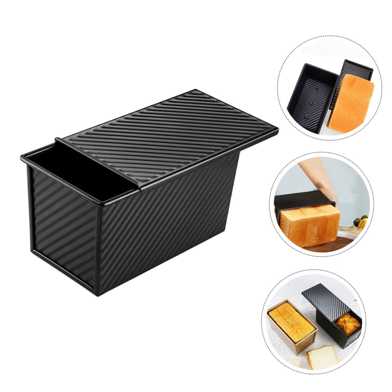 Cabilock 4 Piezas De Sartén Antiadherente Para Pan Sartén Con Tapa Utensilios De Cocina Molde Para Pan Con Tapa Utensilios Para Hornear Con Asa Tapete Para Hornear Panera De