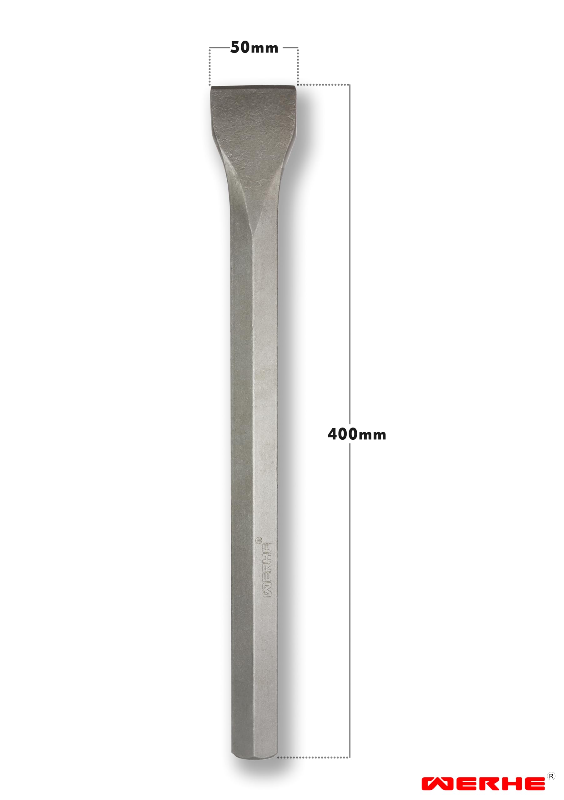 WERHE ® Professional HEX28 spade Chisel 50 x 400 mm Hexagonal Holder 28 mm for Demolition Hammer Flat spade Chisel Chisel - Image 2