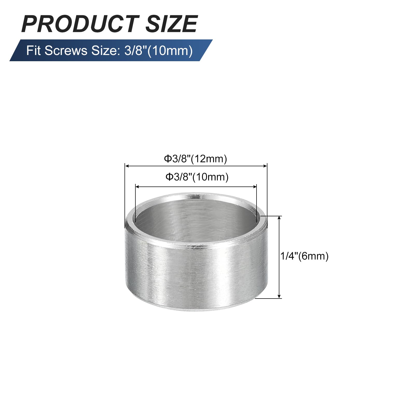 QUARKZMAN 5 sztuk podkładki dystansowe ze stali nierdzewnej, 10 mm ID x 12 mm OD x 6 mm niegwintowany mosiężny separator śrubowy okrągły szczelina do śrub nakrętek 3/8" lub M10