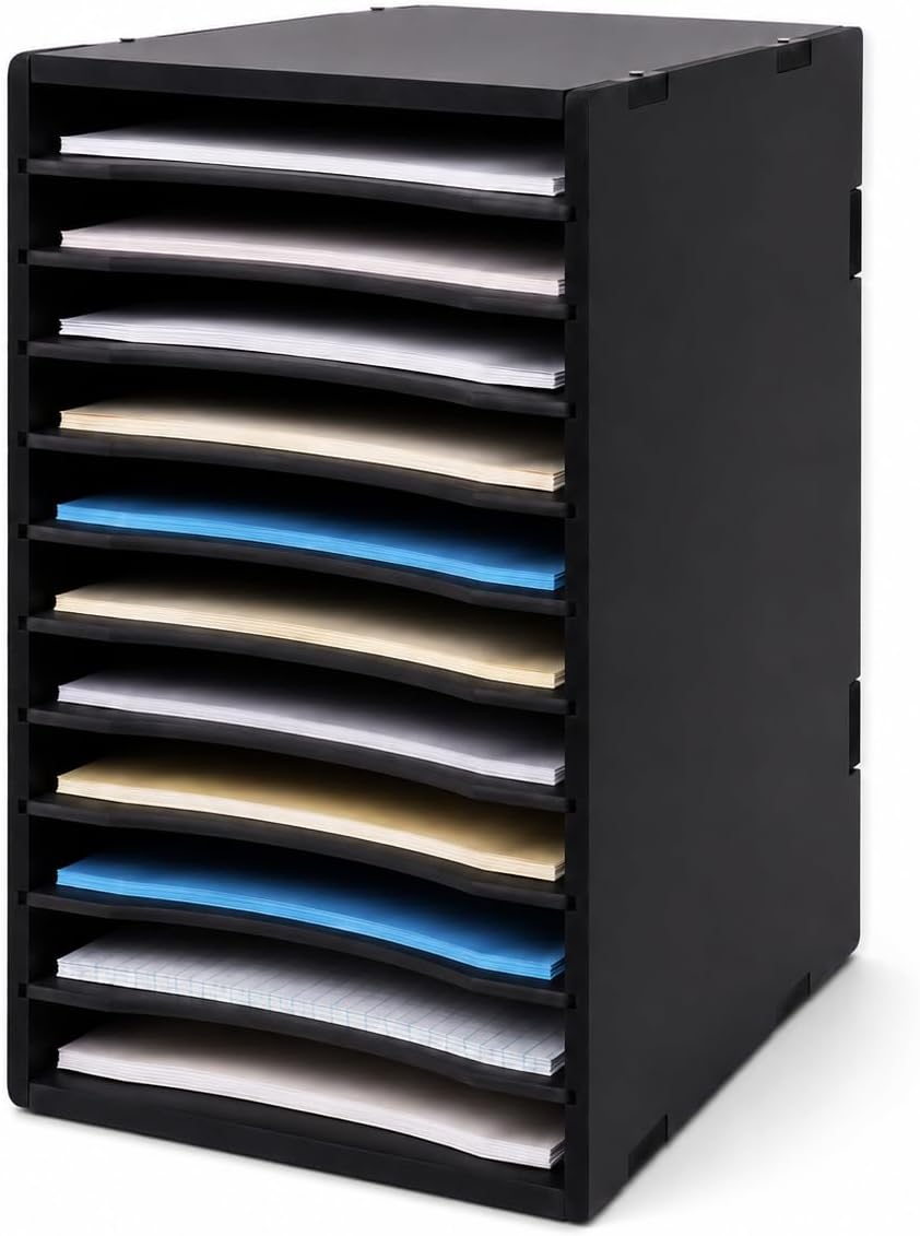 11-Slot Mail Organizer, Vertical File Sorter for Desk (Black)