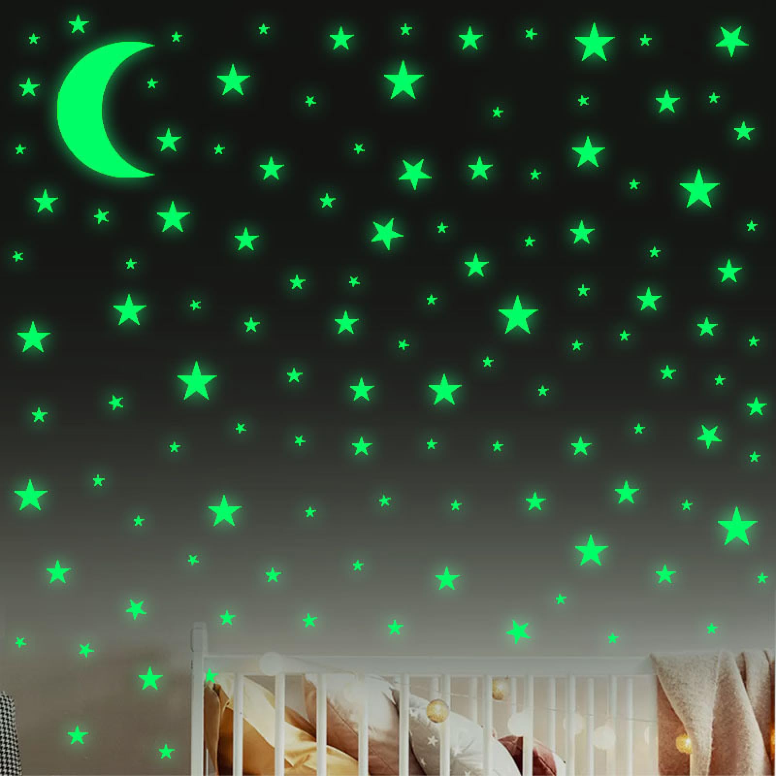 Sticker mural déco étoile lune lumineuse pour une chambre apaisante