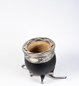 Yerba Mate Gourd with Stainless Steel Bombilla - Handmade Mate Gourd, Mate Drinking Cup, Pumpkin Mate Gourd, Yerba Mate Set, Argentina, Imperial Premium (Black I)